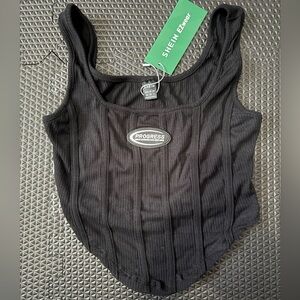SHEIN Black Ribbed Corset Tank Top